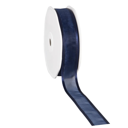 Organza satin edge donkerblauw 25 mm (25 meter)