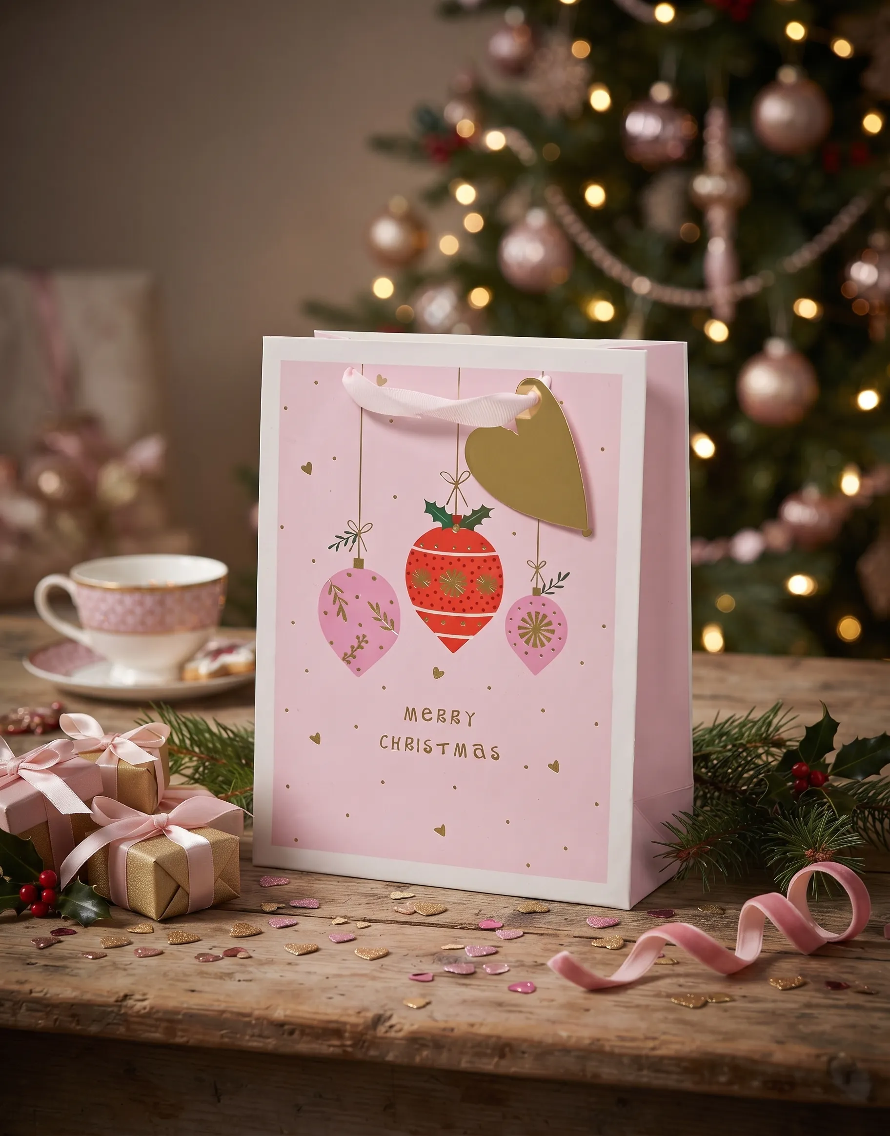 Kersttasjes Merry Christmas roze 18 x 8 x 24 cm (6 stuks) Kersttasjes Merry Christmas roze 18 x 8 x 24 cm (6 stuks)