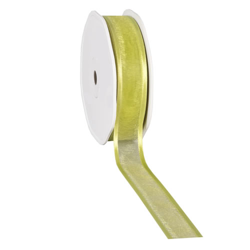 Organza satin edge limegroen 25 mm (25 meter)