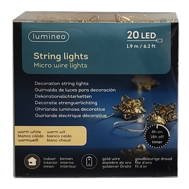 Kerstverlichting ster goud 20 LED (1,9 meter) 