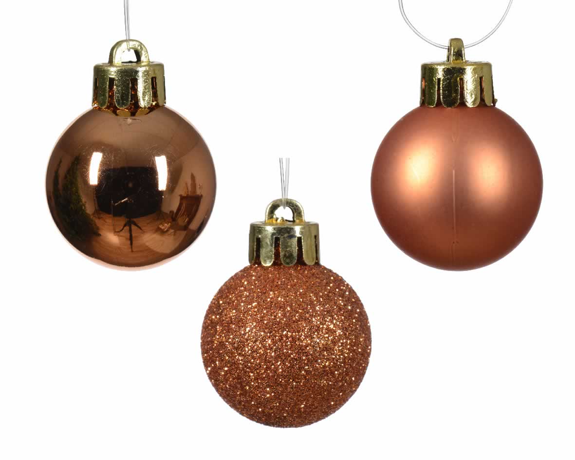 Kerstballen koper 3 cm assorti (14 stuks)