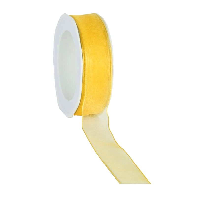 Organza lint geel met draad 25 mm (20 meter)