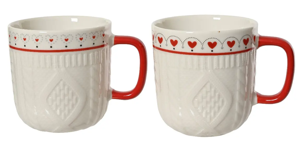 Kerstmok lovely christmas wit rood 9 cm (set van 2)