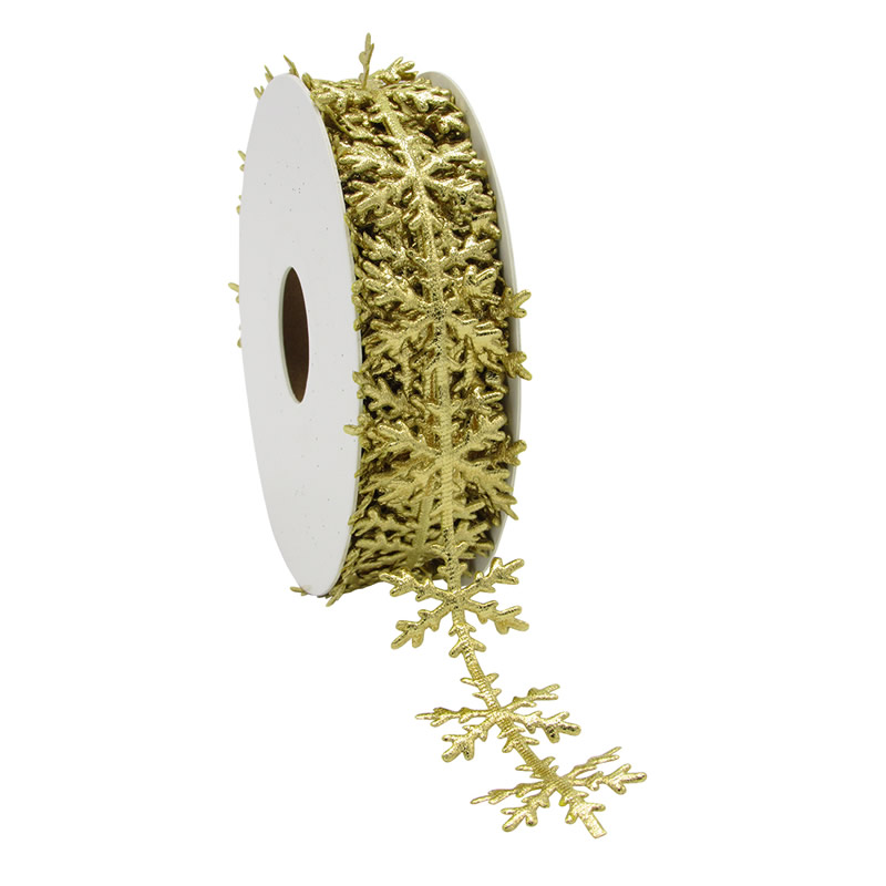 Lurex lint snowflake goud 25 mm (10 meter)