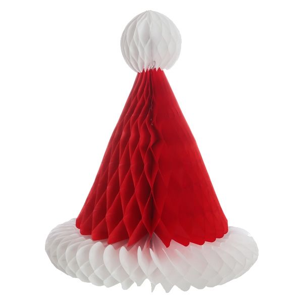 Decoratie kerstmuts rood honeycomb 22 x 26 cm (set van 2)