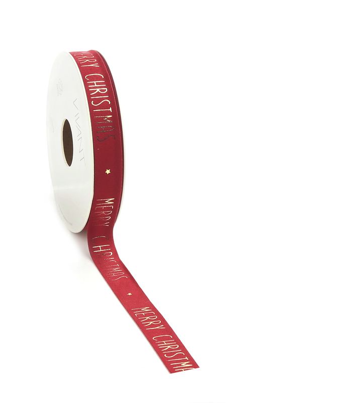 Cadeaulint merry christmas velvet rood 15 mm (5 meter)