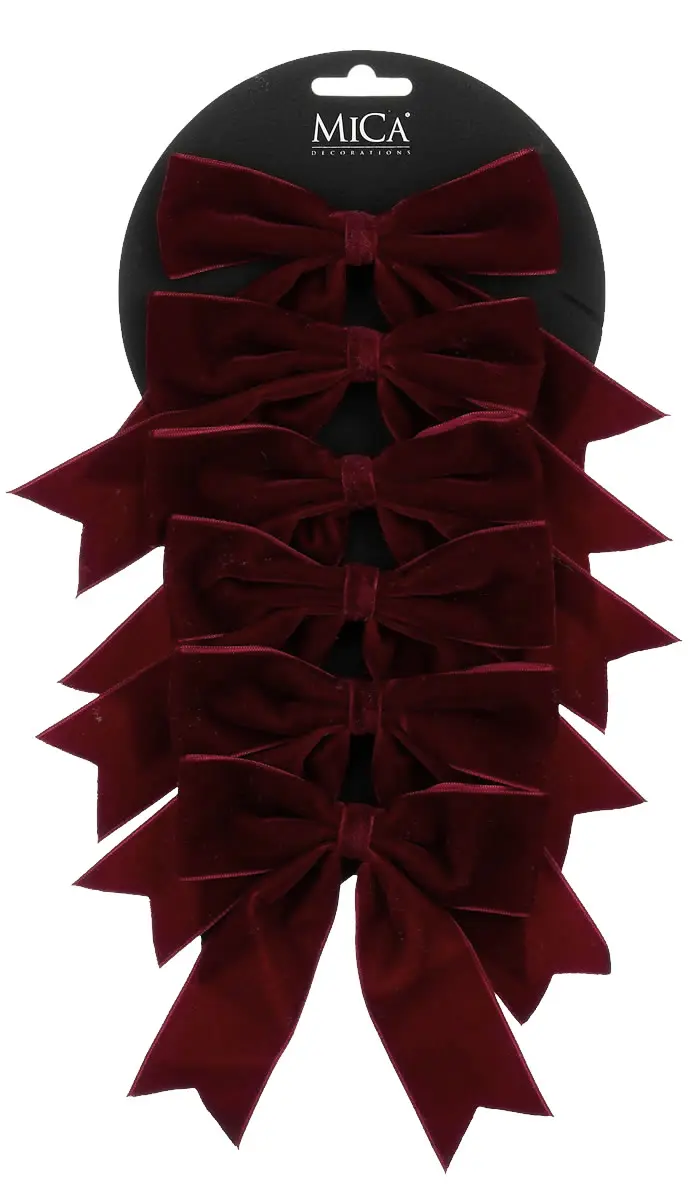 Decoratie strikken velvet deluxe bordeaux 12 x 14 cm (6 stuks) Decoratie strikken velvet deluxe bordeaux 12 x 14 cm (6 stuks)