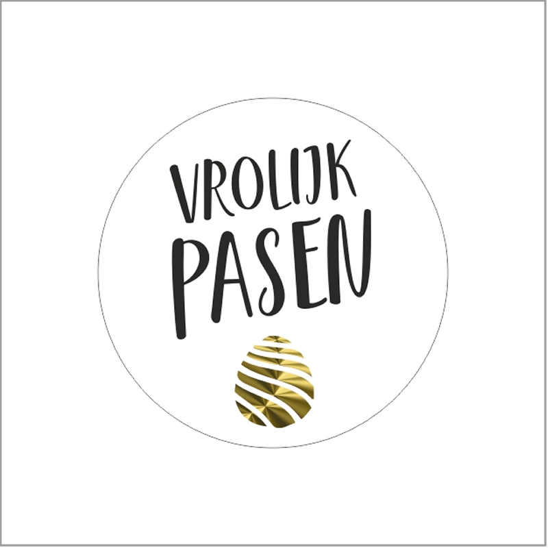 Wensetiket Vrolijk Pasen zwart goud rond 39mm (500 stuks)