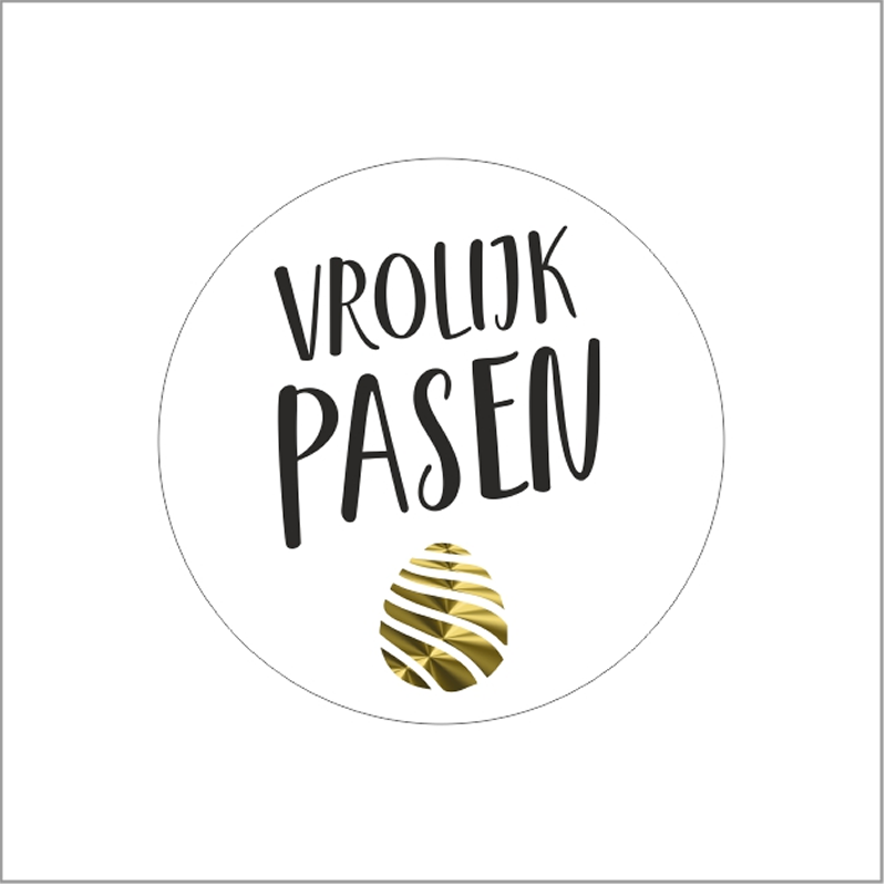 Wensetiket Vrolijk Pasen zwart goud rond   39mm (500 stuks)