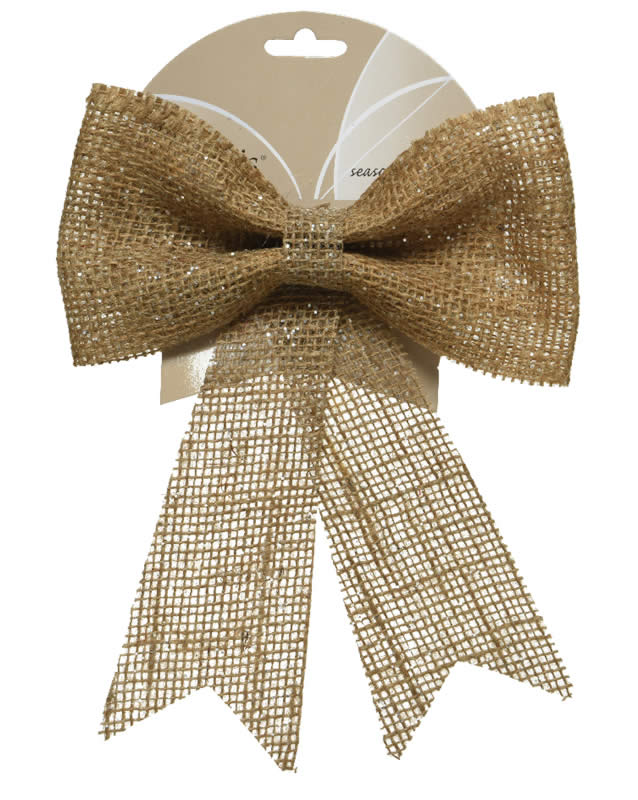 Decoratie strik jute met glitters 24 cm (1 stuk)