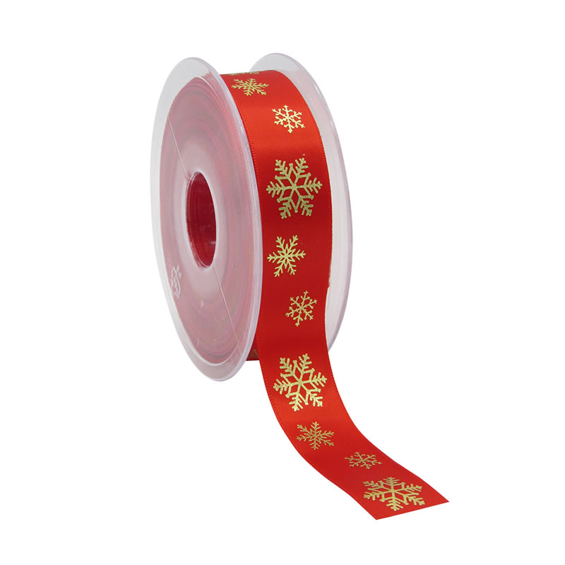 Satijnlint snowflakes rood 23 mm (25 meter)