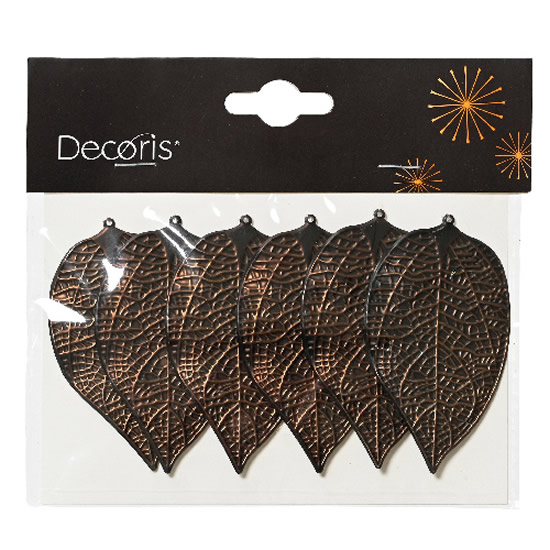 Decoratie bladeren metaal bruin 6 cm (6 stuks)