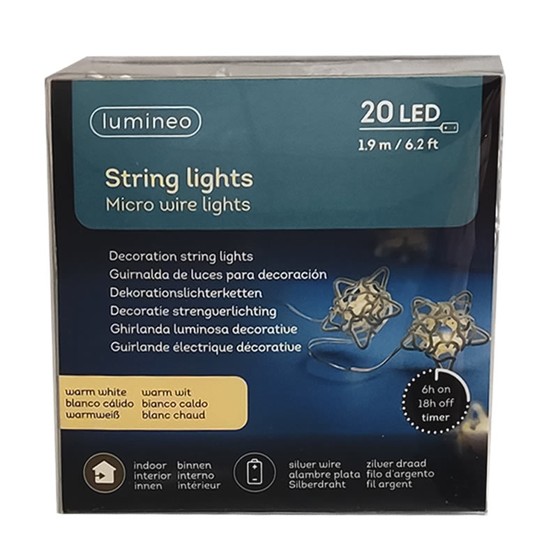 Kerstverlichting ster wit 20 LED (1,9 meter)