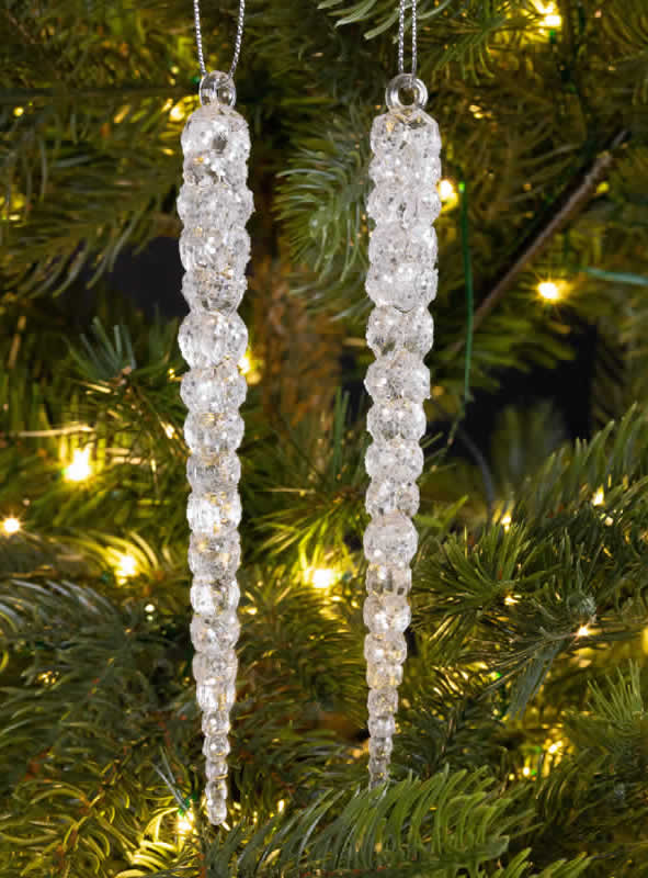 Kersboomhangers IJspegel met glitter 14,5 cm (2 stuks)