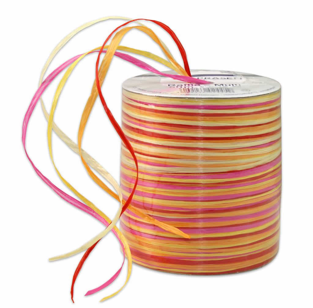 Raffia multicolour fuchsia rood geel (50 meter)