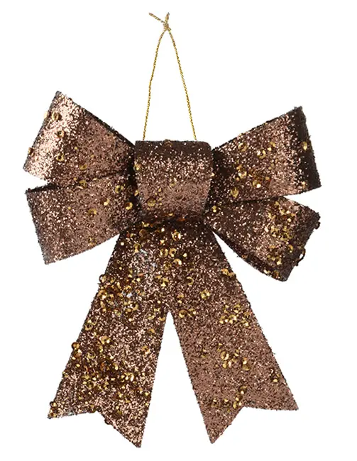 Decoratie strikje glitter bruin 11 cm (1 stuk)