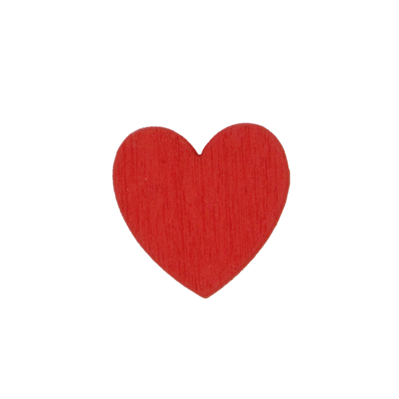Houten plakdecoratie hart rood 1,5 cm (50 stuks)