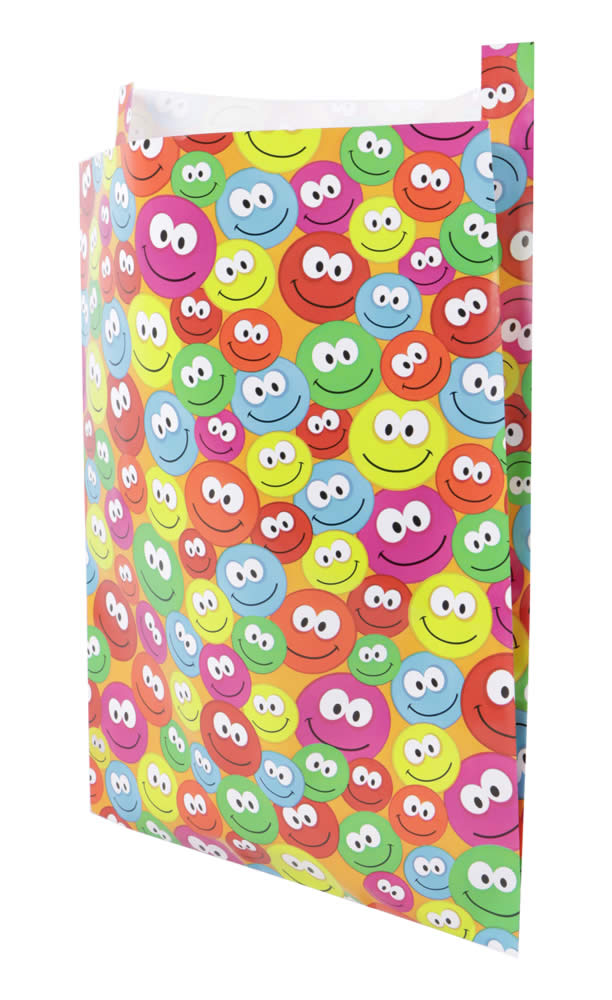 Papieren zakjes smileys A4 25 x 34 + 4 cm (100 stuks)