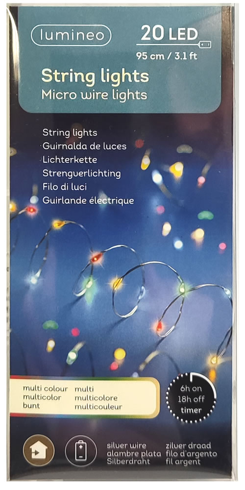 Kerstverlichting multi color zilverdraad 20 LED (95 cm)