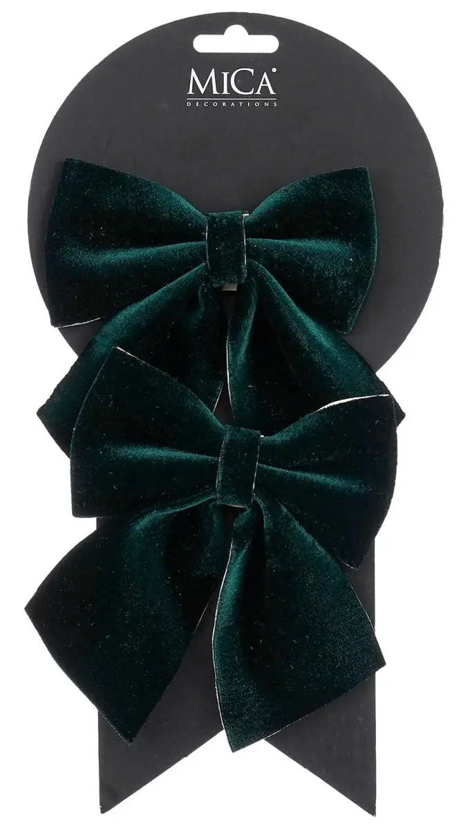 Decoratie strik velvet donkergroen 12 x 13 cm (2 stuks)
