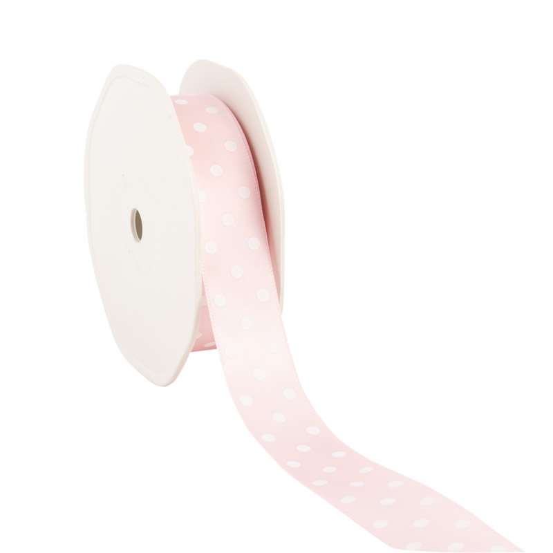 Satijnlint stippen roze 23 mm (20 meter)