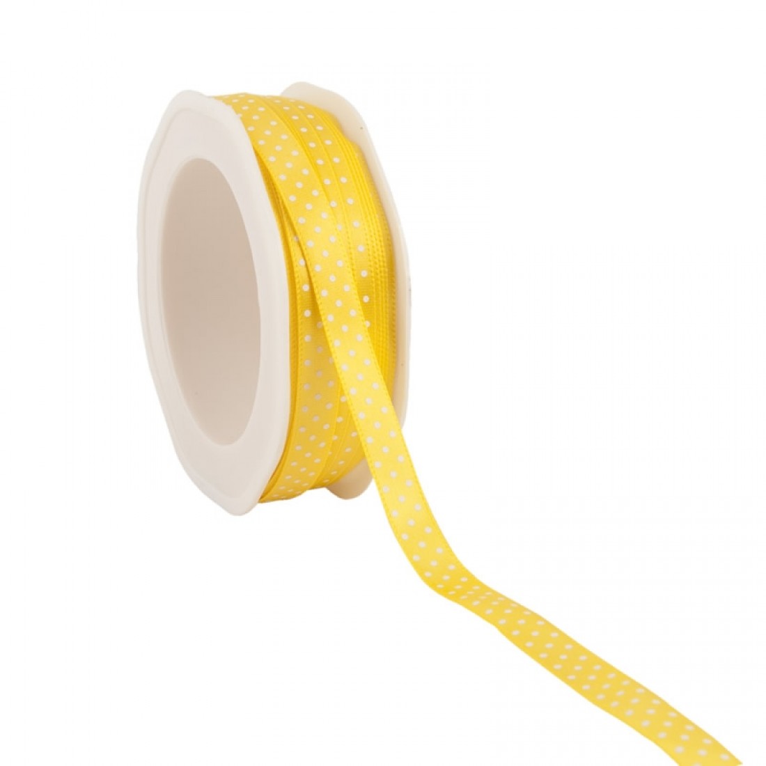 Satijnlint stippen geel 10 mm (25 meter)