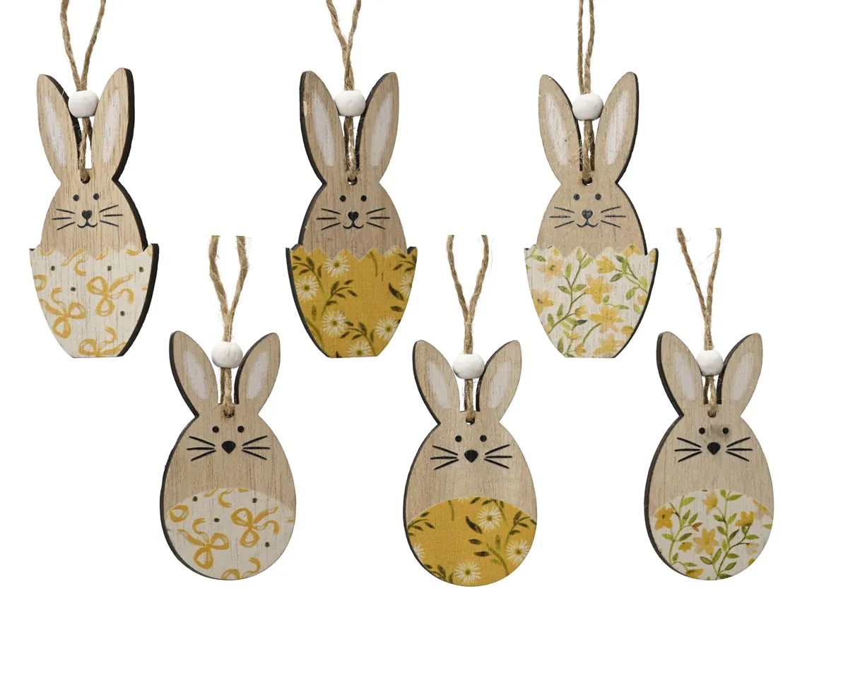 Houten hanger haasje assorti 7 cm (6 stuks)