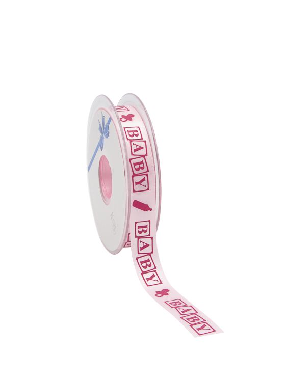 Cadeaulint baby blokken roze 15 mm (25 meter)