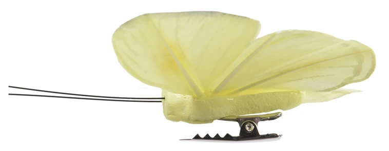 Decoratie vlinder op clip geel 9,5 cm (3 stuks)