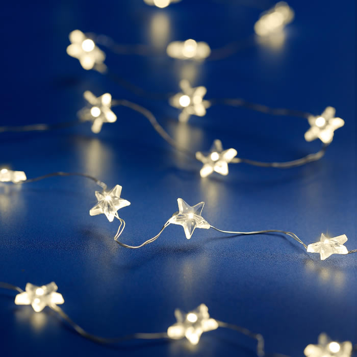 Kerstverlichting sterren zilverdraad 20 LED (95 cm)