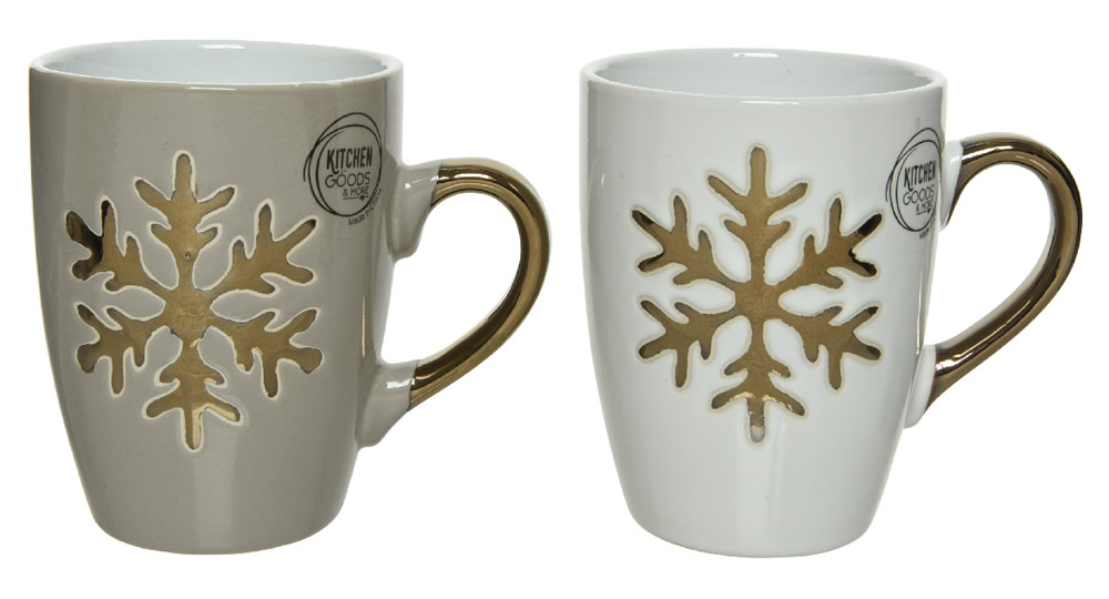 Kerstmok sneeuwvlok wit en taupe (set van 2)