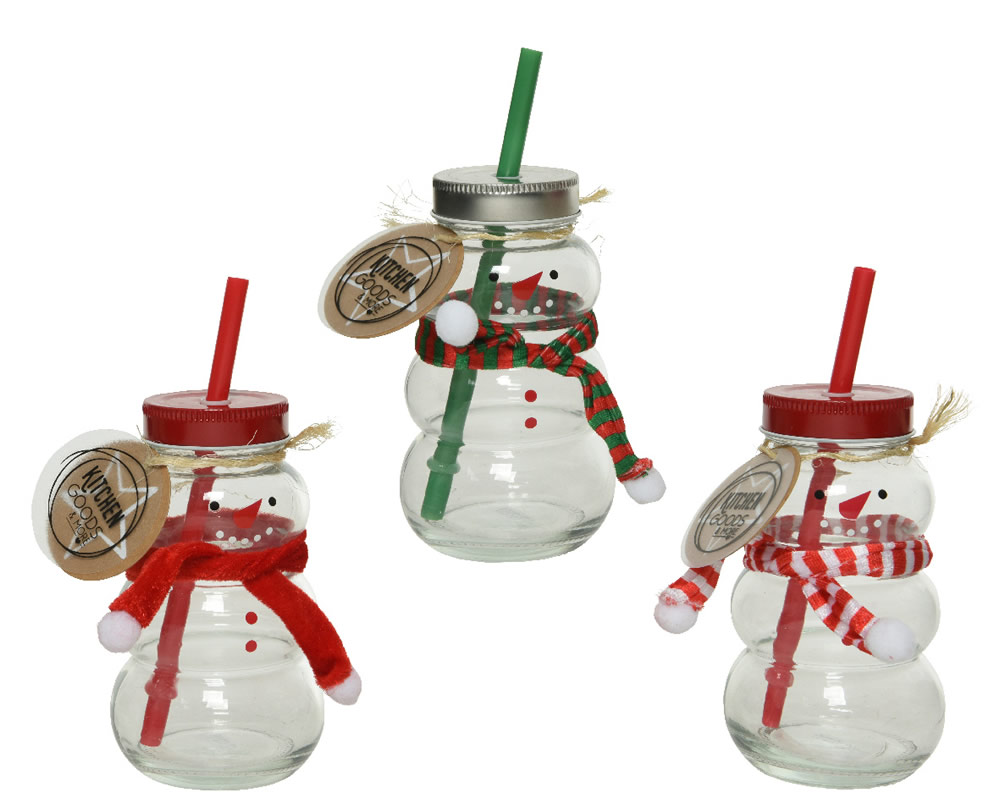 Drinkglazen sneeuwpop met rietje 12,5 cm (set 3 stuks)