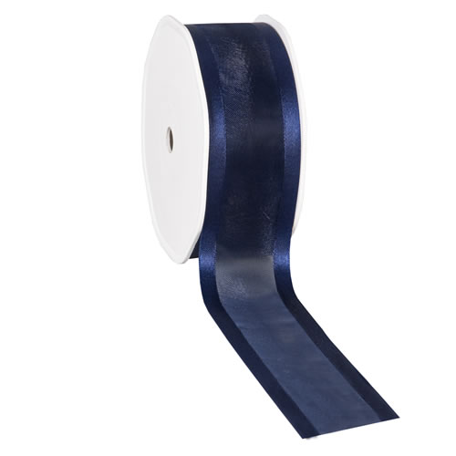 Organza satin edge donkerblauw 38 mm (25 meter)