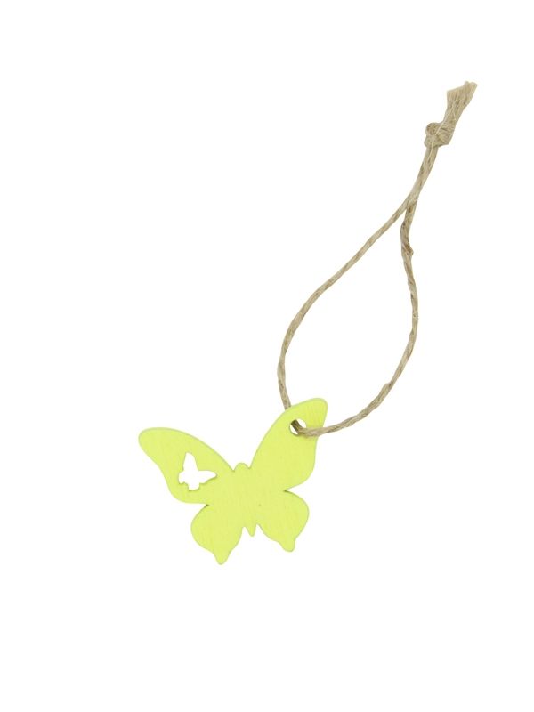 Houten hanger butterfly met touwtje geel 3 cm (36 stuks)