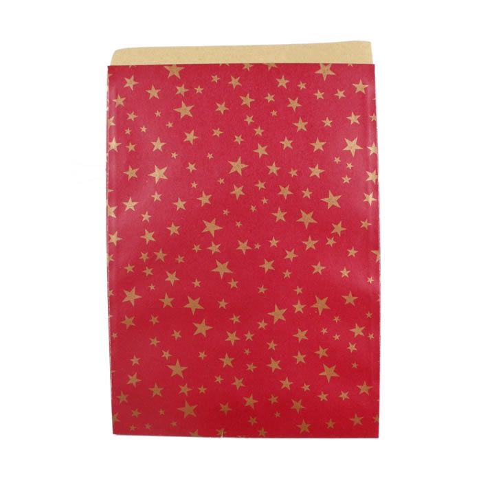 Papieren zakjes sterren kraft rood 21 x 30 cm (50 stuks)