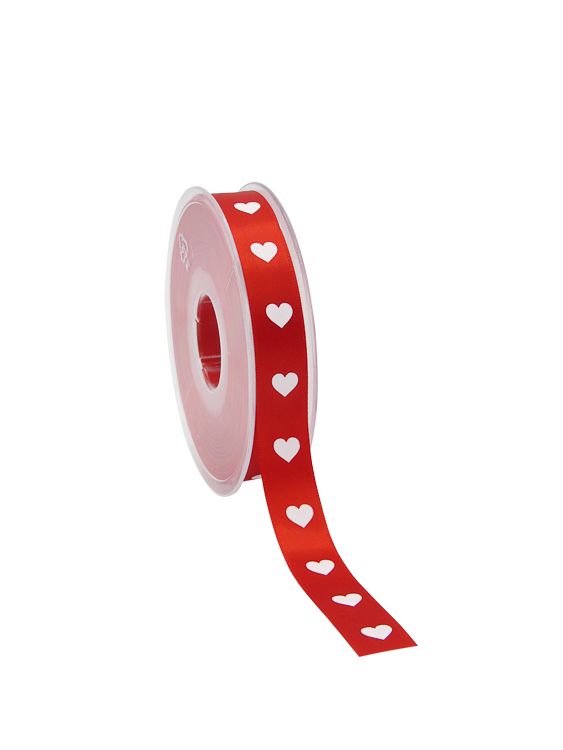 Cadeaulint hearts rood 15 mm (25 meter)