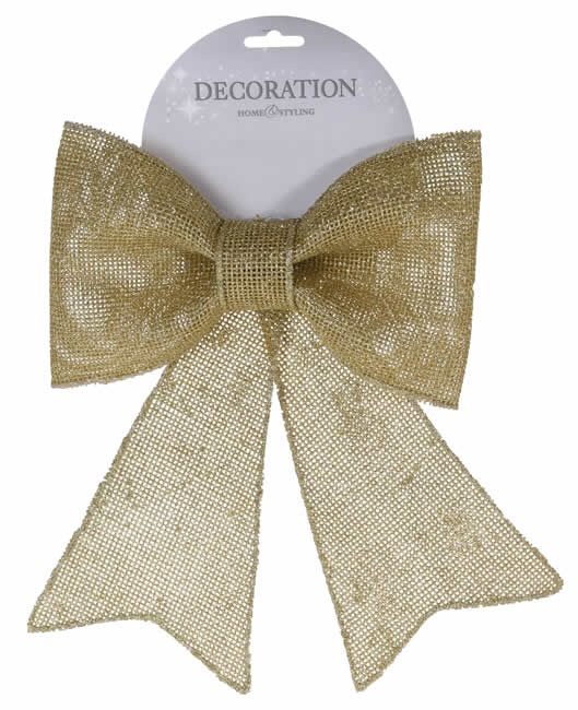 Decoratie strik glitter goud 24 cm (per stuk)