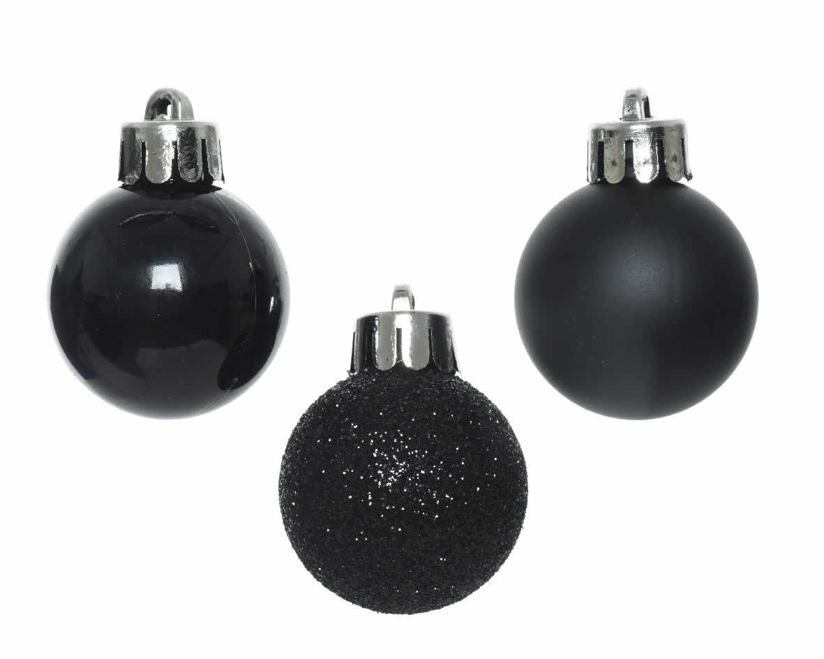 Kerstballen zwart 3 cm assorti (14 stuks)
