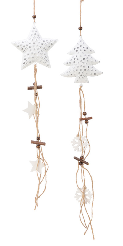 Decoratie hangers met sterren wit (2 stuks)