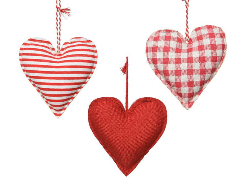 Decoratie hangers hartjes rood (3 stuks)