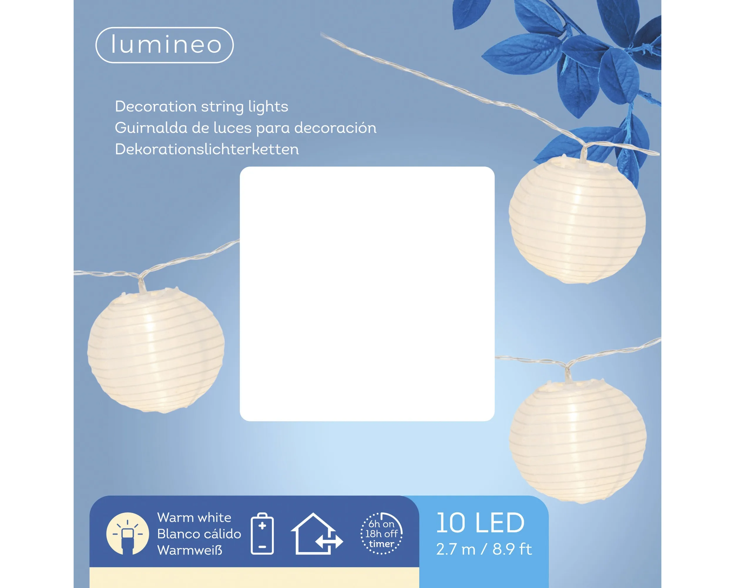 Lampion feestverlichting wit 10 led (2,7 meter)
