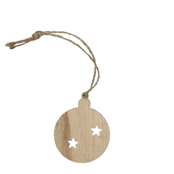 Houten hanger kerstbal met touwtje 5 cm (24 stuks)