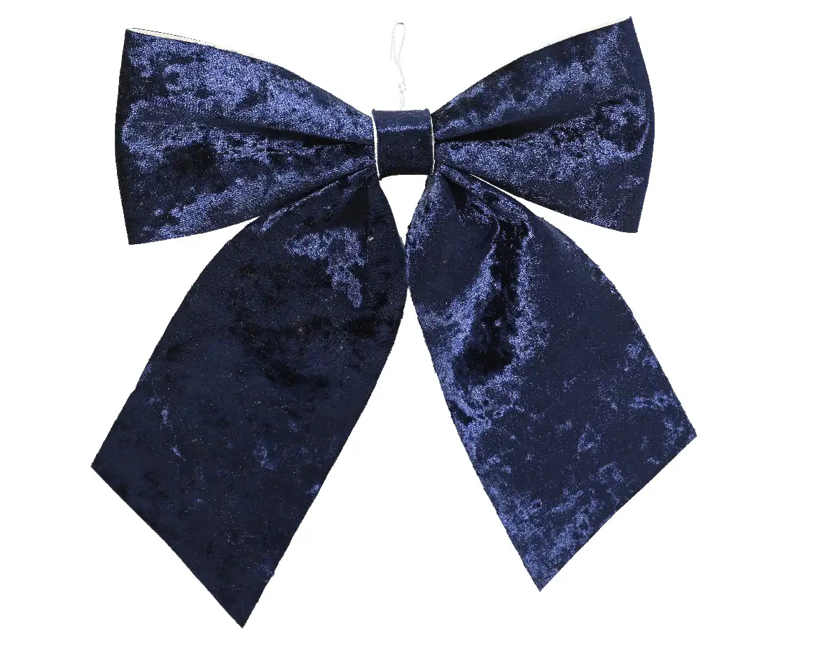 Decoratie strik velvet donkerblauw 20 cm (per stuk)
