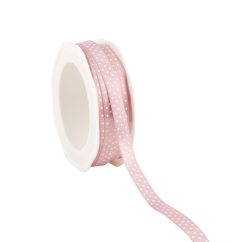 Satijnlint stippen oud roze 10 mm (25 meter)