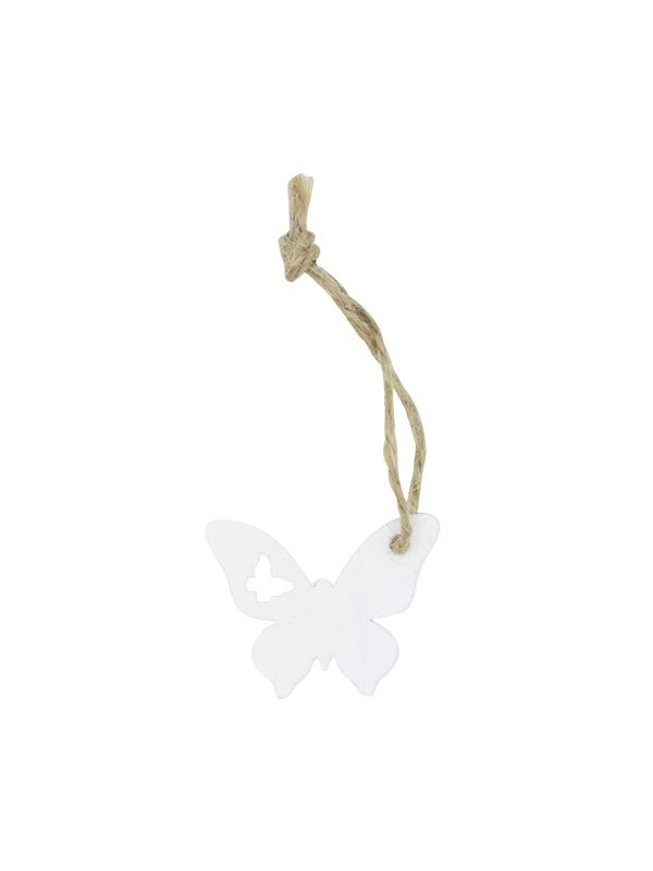 Houten hanger butterfly met touwtje wit 3 cm (36 stuks)