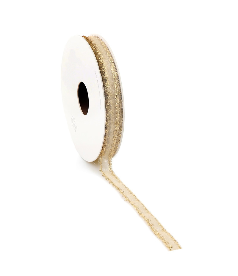 Cadeaulint fringi goud 10  mm (20 meter)