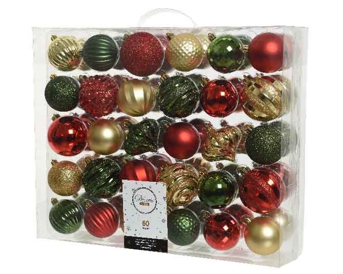 Kerstballen set rood goud groen (60 stuks)