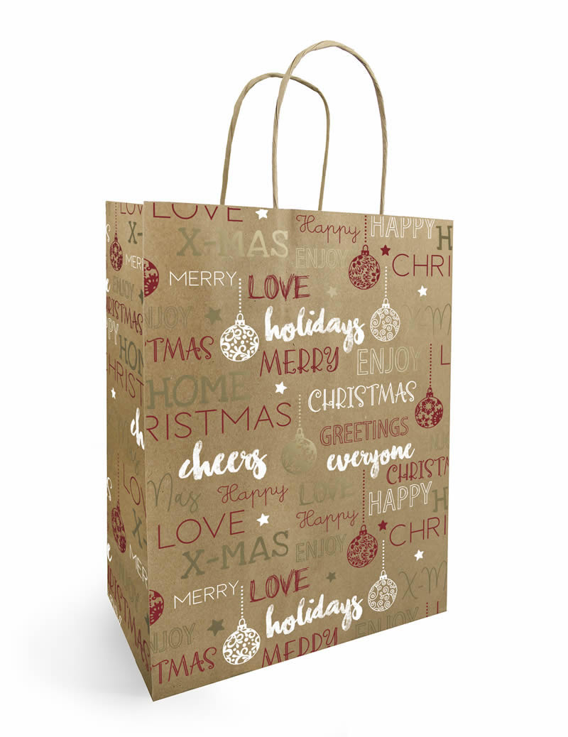 Draagtassen christmas message kraft 23 x 12 x 30 cm (50 st.)