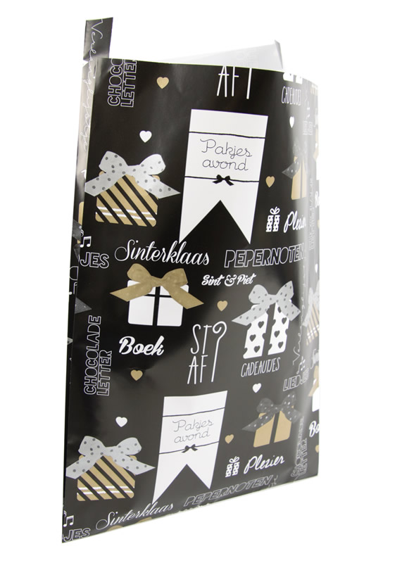 Sinterklaas zakjes trendy zwart 25 x 4 x 34 cm (100 stuks)