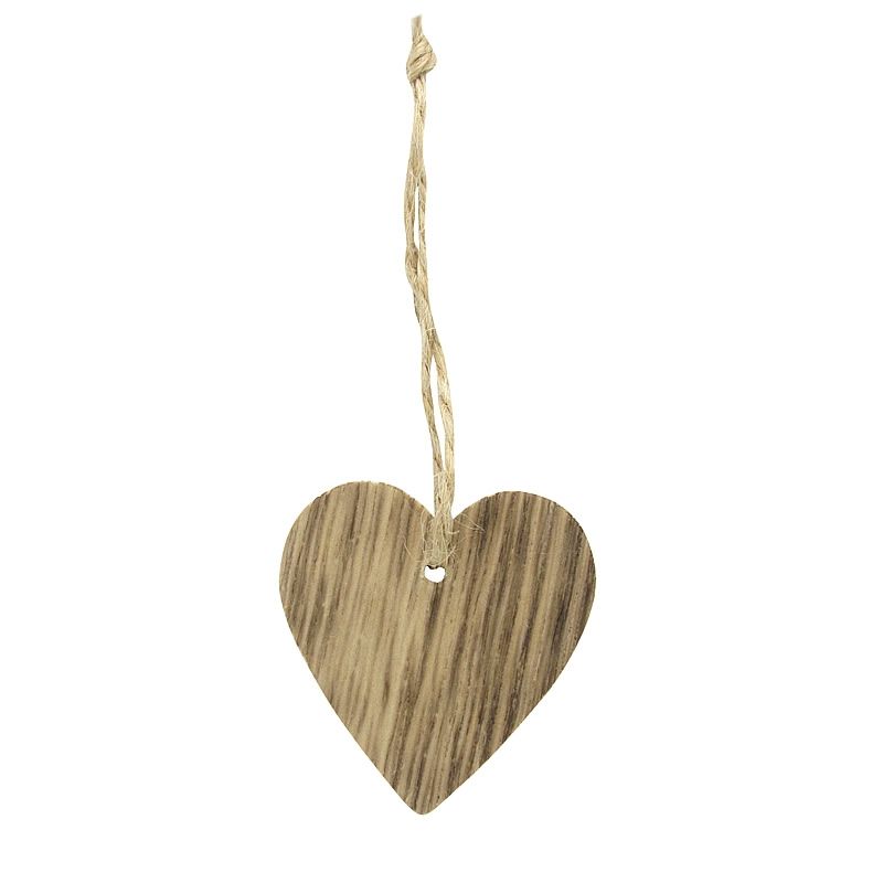 Houten hanger hart met touwtje 5 cm (24 stuks)
